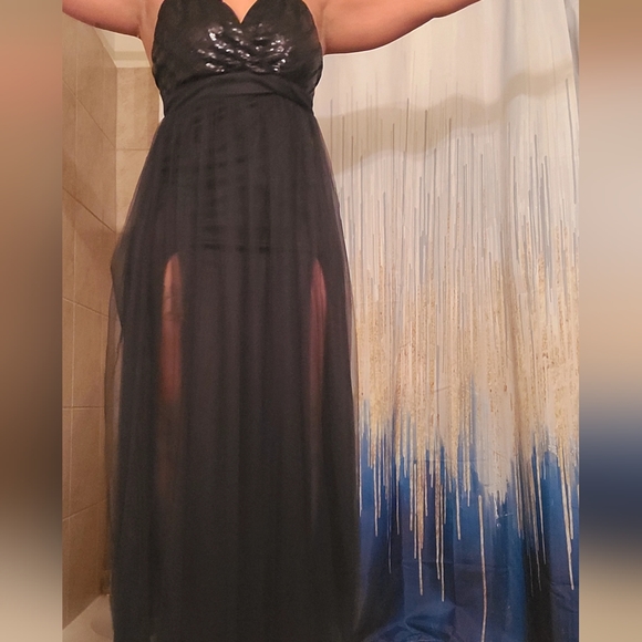 Blashe Long Black Dress with Sequin Top Sheer Bottom - Picture 13 of 13